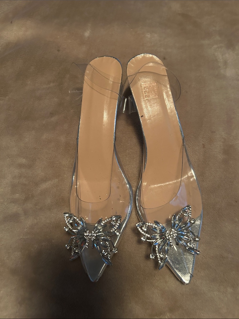 Crystal Butterfly Pointed-Toe Mule in Silver
